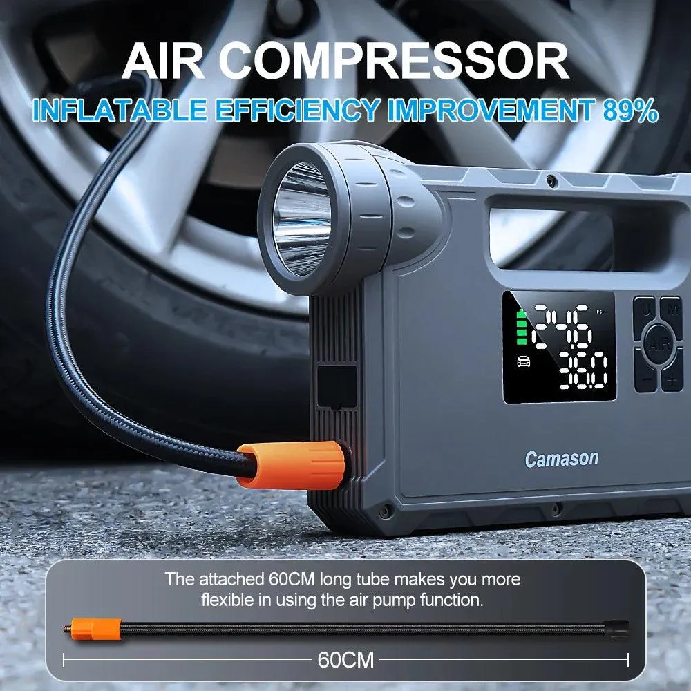 2000A Portable Car Jump Starter with Air Compressor & Flashlight - Ultimate Emergency Power Bank