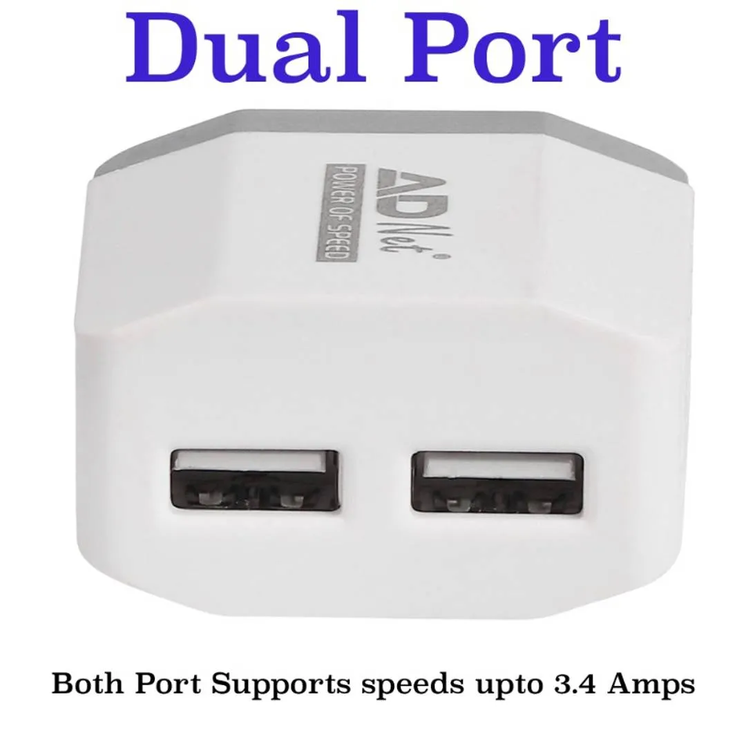 3.1 Amp 5V Dual Port Fast Wall Charger With Fast Charging Micro USB Cable