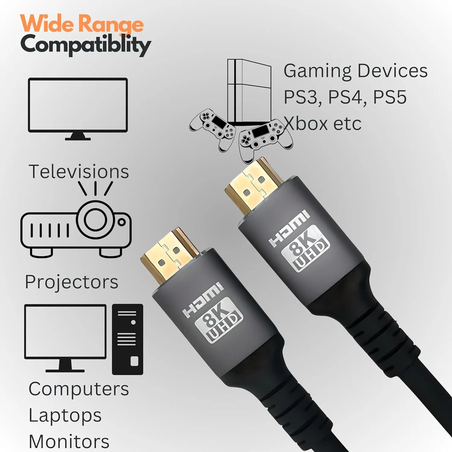 8K HDMI Cable 2.1 Durable Wire Lead 120 FPS 4K@60HZ VRR Dynamic HDR eARC 48Gbps