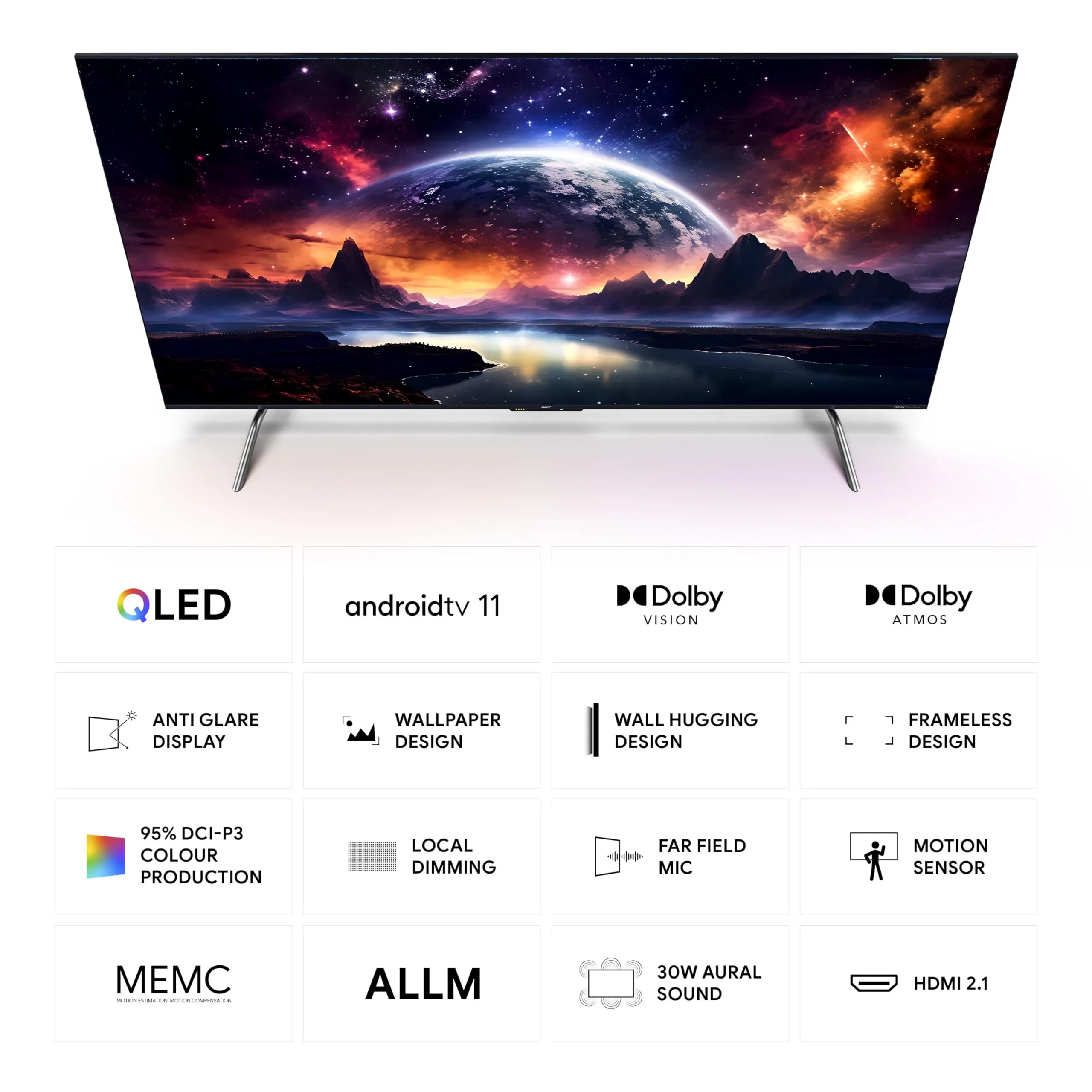 Acer 139 cm (55 inches) W Series 4K Ultra HD QLED Smart Android TV AR55AR2851QD (Metallic Grey)