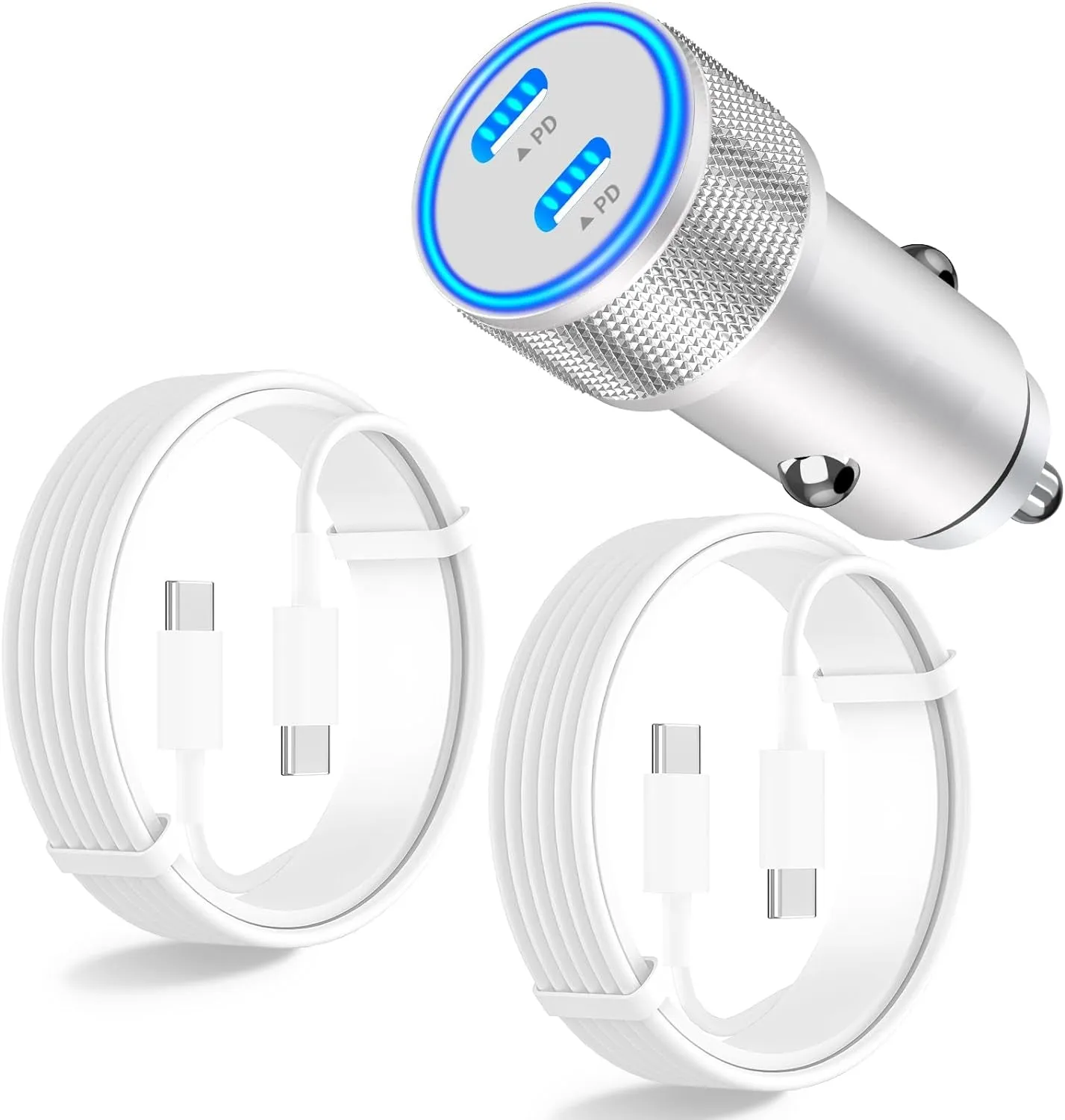 [Apple Mfi Certified] Iphone 15 USB C Fast Car Charger, BAOYUANDA 72W Dual Port Car Cigarette Lighter   2 Pack Type C Rapid Charging Cable for Iphone 15 Plus/15 Pro/15 Pro Max/Ipad Pro Air Mini Aipods