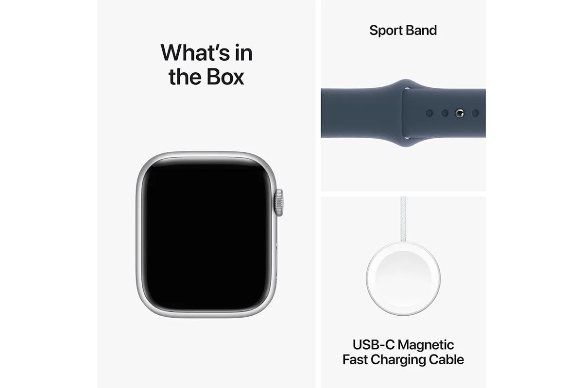 Apple Watch Series 9 | 45mm | Silver Aluminium Storm Blue Sport Band S/M