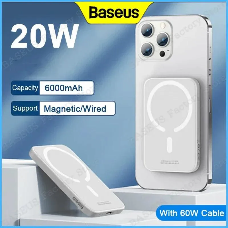 Baseus 10000mAh Magnetic Wireless Power Bank - 20W Portable Charger for iPhone 14, 13, 12