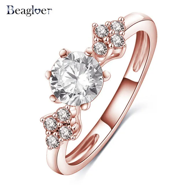 Beagloer Two-Tone Connected Rose Gold/Silver Color Love Heart Wedding Ring Promise Anillos CRI1035