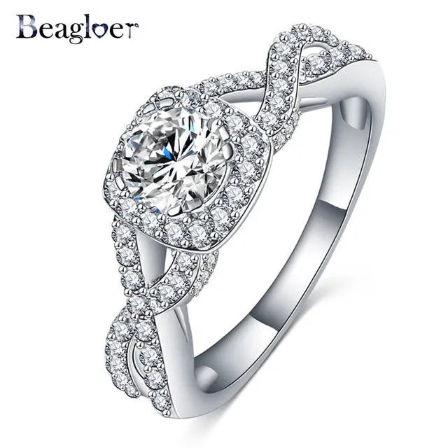 Beagloer Two-Tone Connected Rose Gold/Silver Color Love Heart Wedding Ring Promise Anillos CRI1035