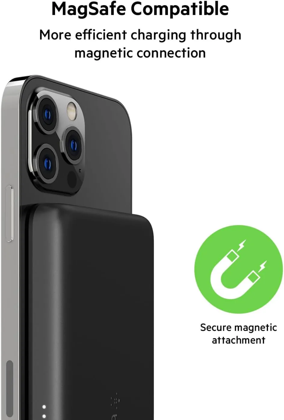 Belkin Wireless Power Bank W/ Magsafe Compatible 7.5W Wireless Charging - Portable Magnetic Charging Bank - Compatible W/ Iphone 16, 16 Plus, 16 Pro, 16 Pro Max, Iphone 15, Airpods, & More - Black