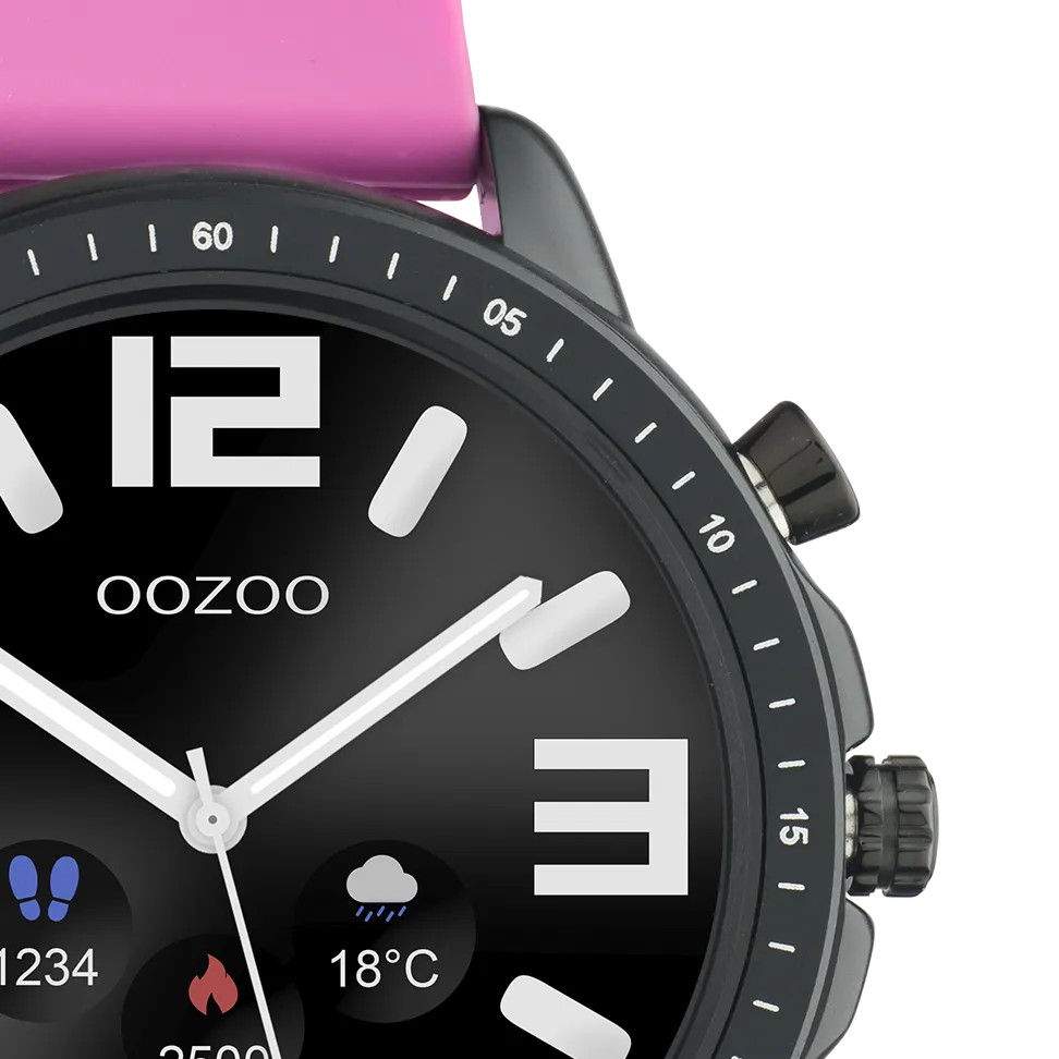 Black OOZOO smartwatch with raspberry pink rubber strap - Q00331