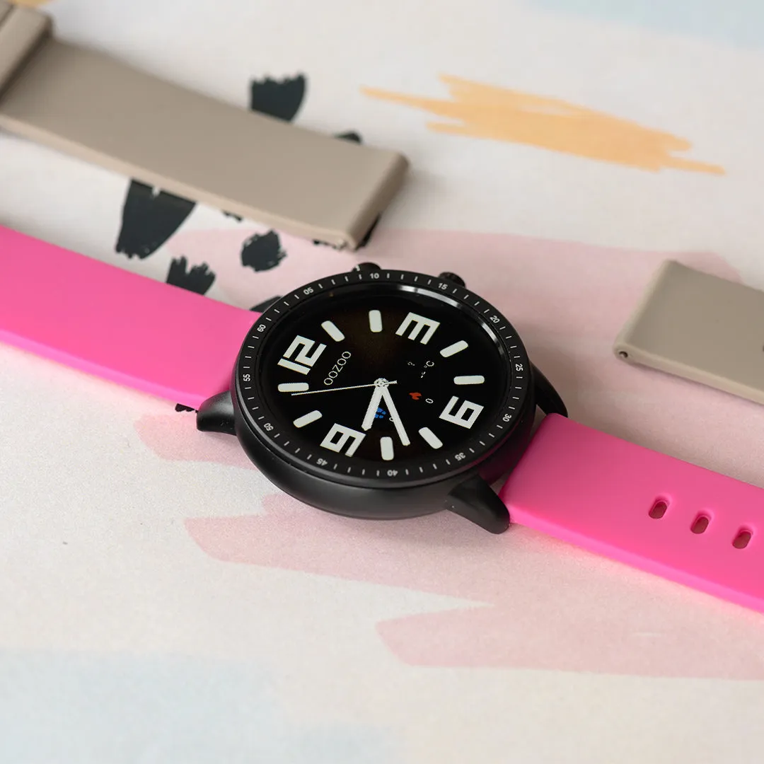 Black OOZOO smartwatch with raspberry pink rubber strap - Q00331