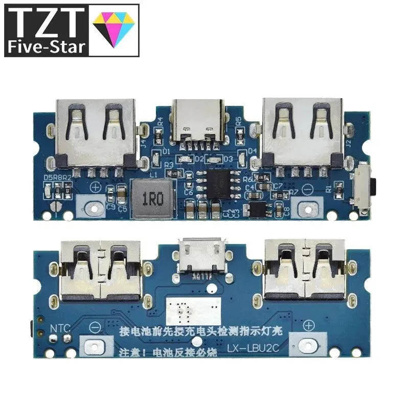 Dual USB 18650 Boost Charger Board with Micro/Type-C Input for DIY Power Bank Projects