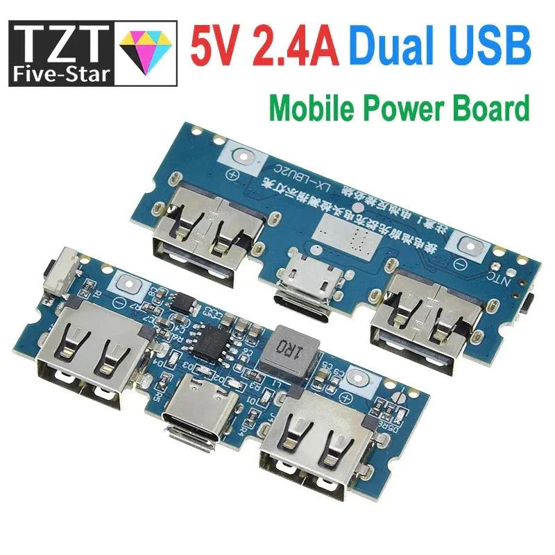 Dual USB 18650 Boost Charger Board with Micro/Type-C Input for DIY Power Bank Projects