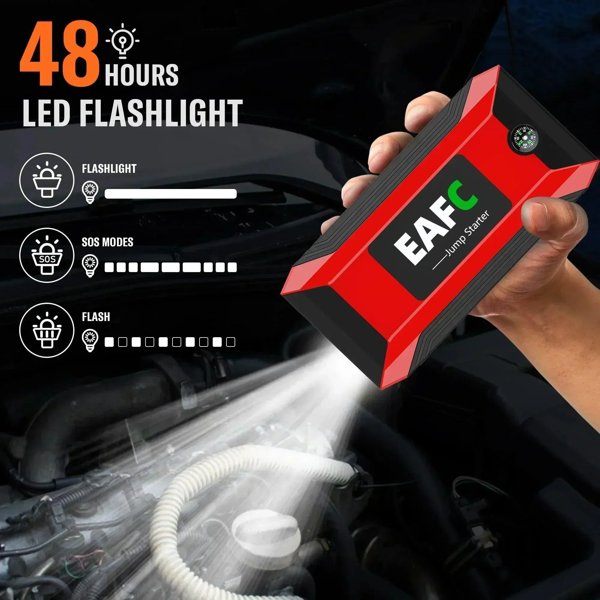 EAFC 12V Portable Car Jump Starter & Power Bank with Emergency Lighting