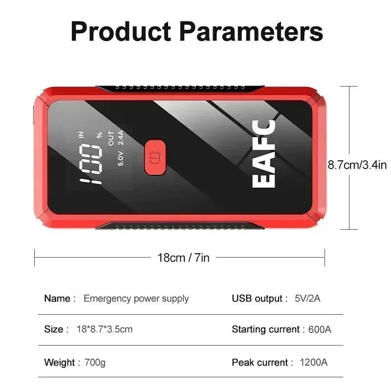 EAFC 12V Portable Car Jump Starter & Power Bank with Emergency Lighting