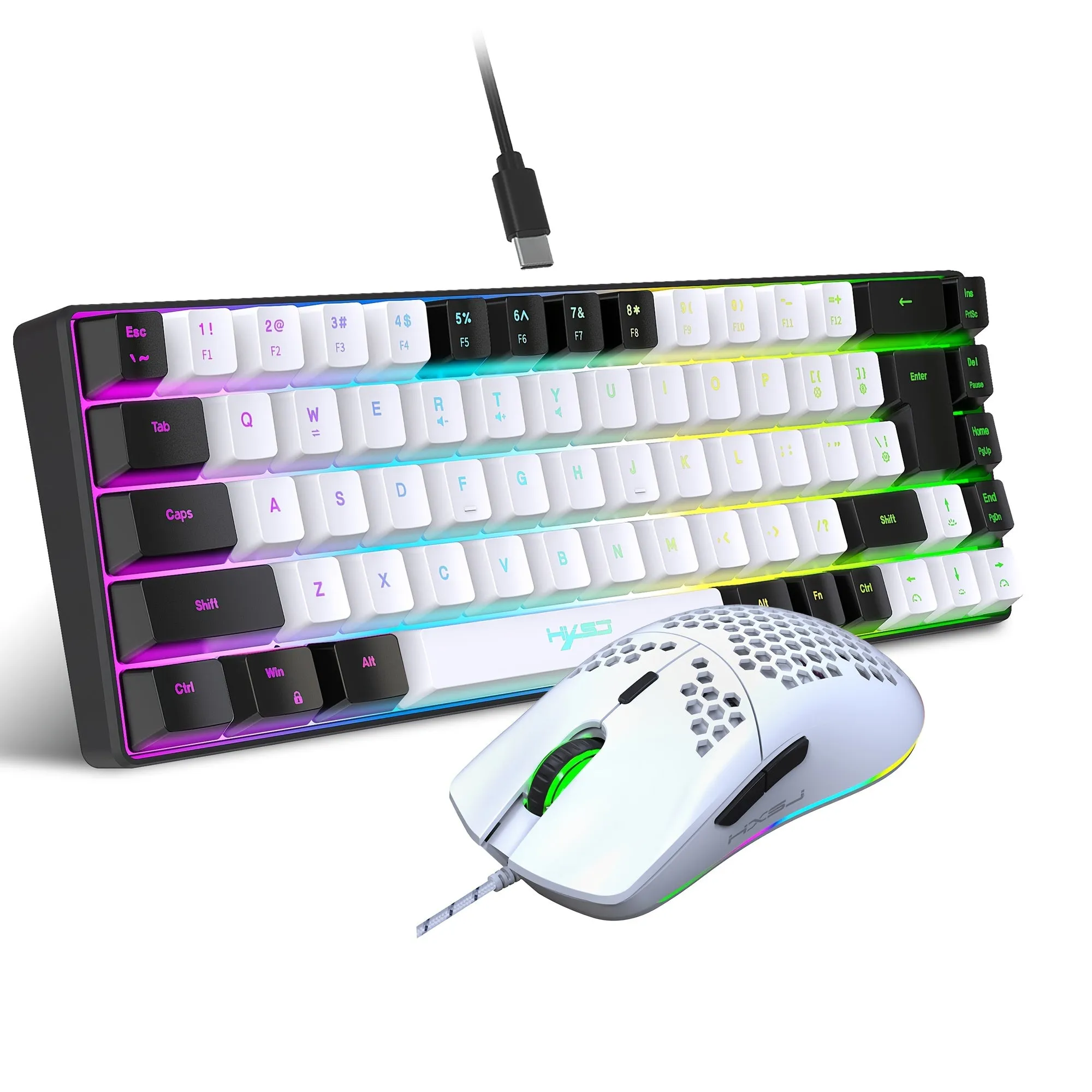 Elevate Your Gaming Setup with HXSJ Black & White RGB Keyboard and Cellular Gaming Mouse Combo