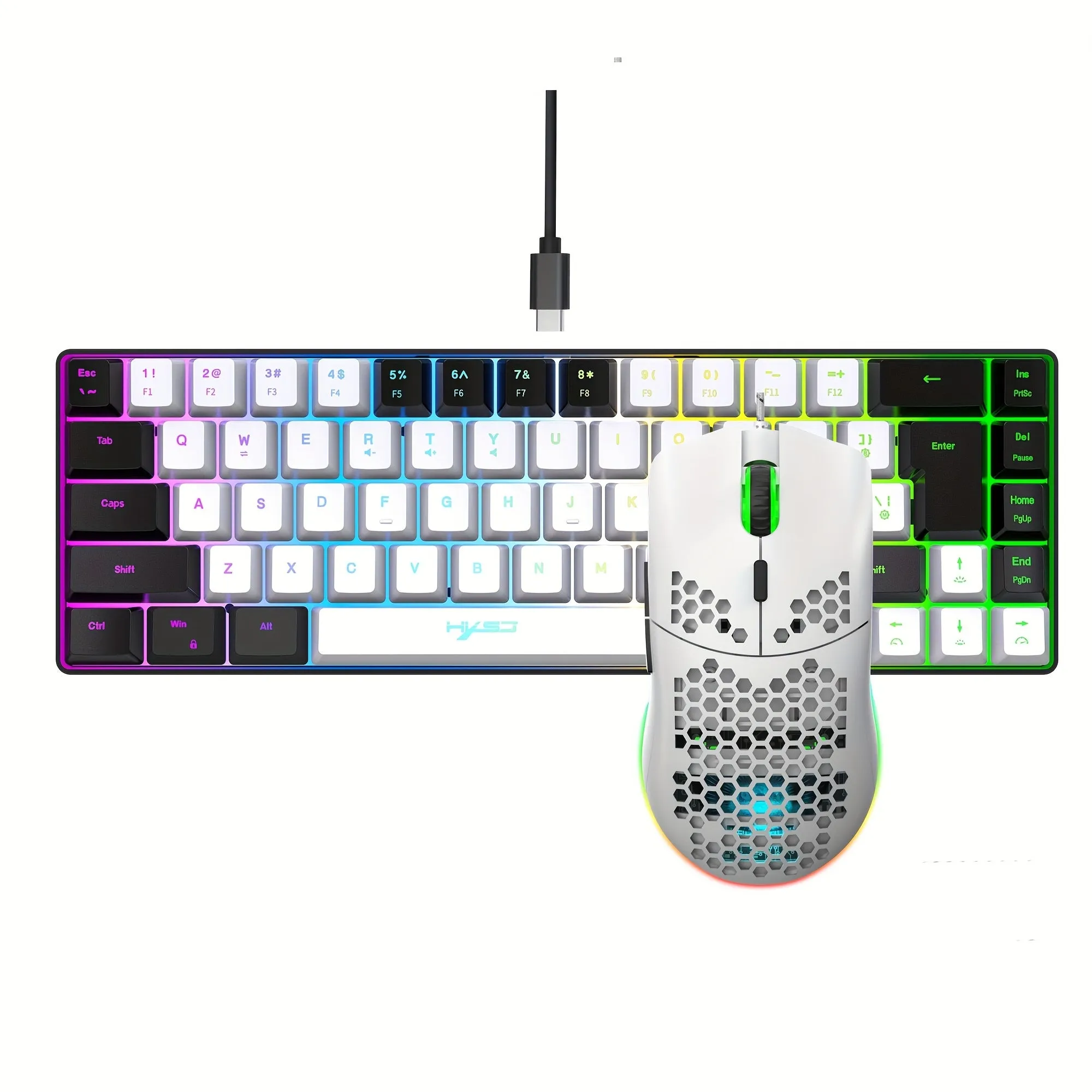 Elevate Your Gaming Setup with HXSJ Black & White RGB Keyboard and Cellular Gaming Mouse Combo