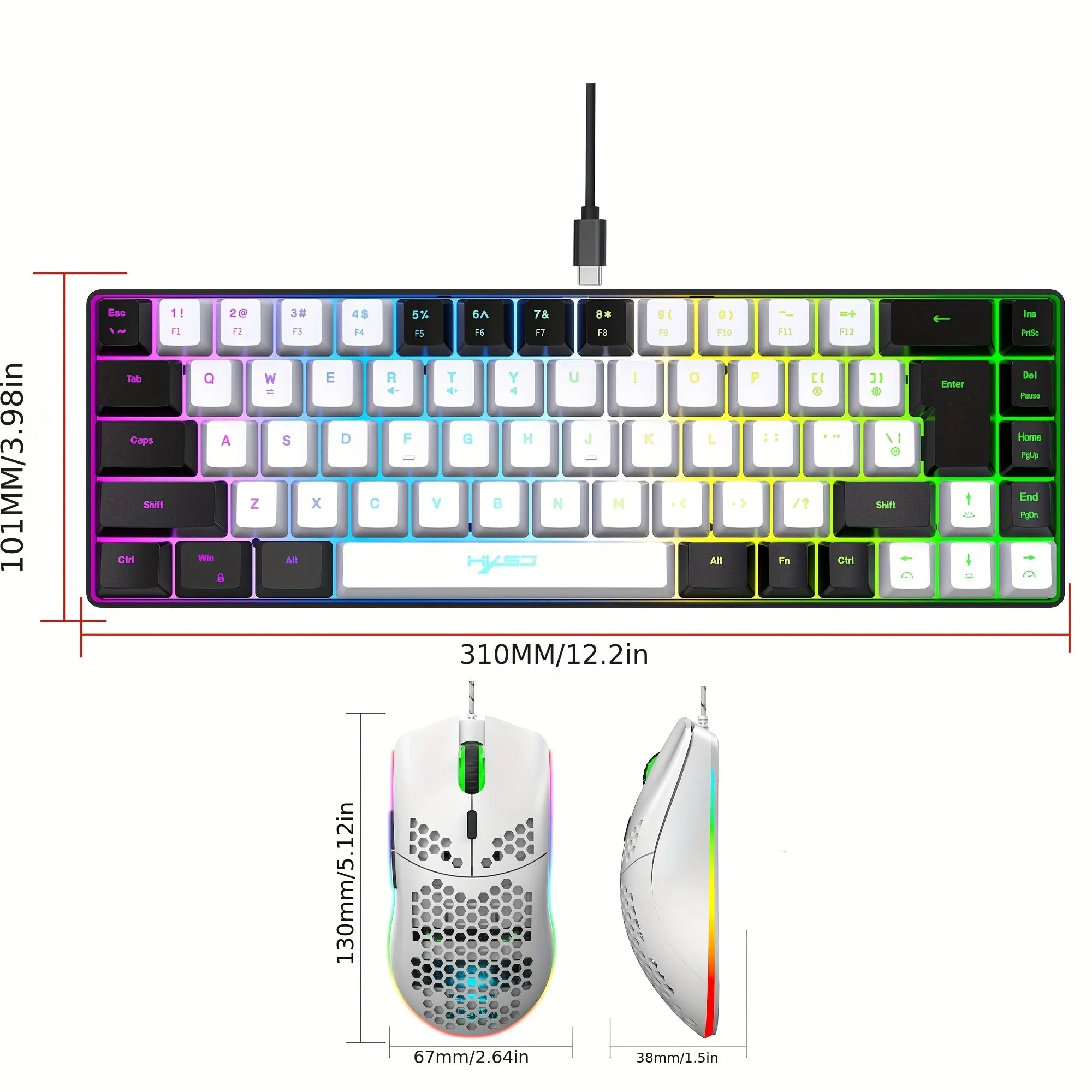 Elevate Your Gaming Setup with HXSJ Black & White RGB Keyboard and Cellular Gaming Mouse Combo