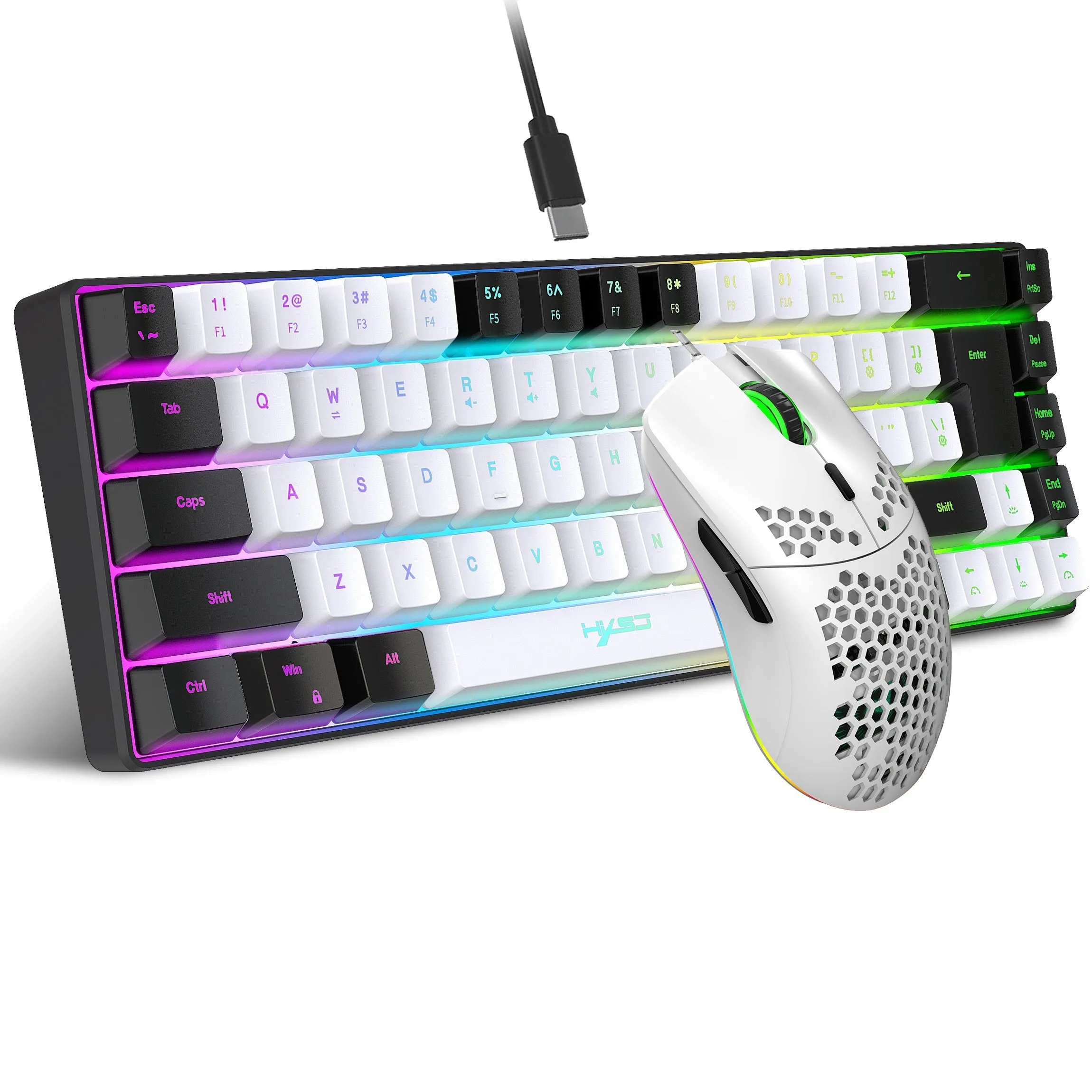 Elevate Your Gaming Setup with HXSJ Black & White RGB Keyboard and Cellular Gaming Mouse Combo