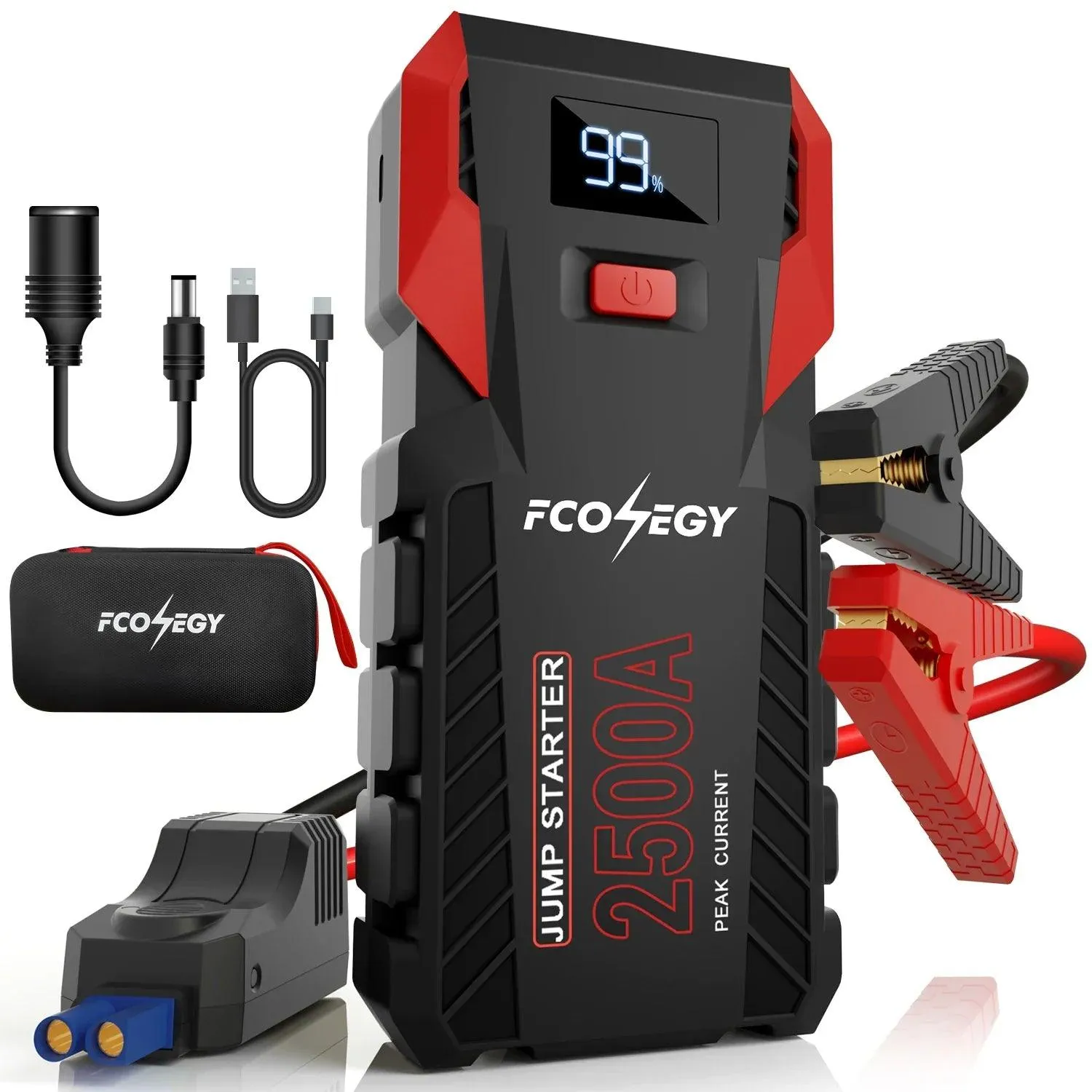 FCONEGY 2500A Emergency Car Jump Starter with 26000mAh Power Bank and Smart Safety Features