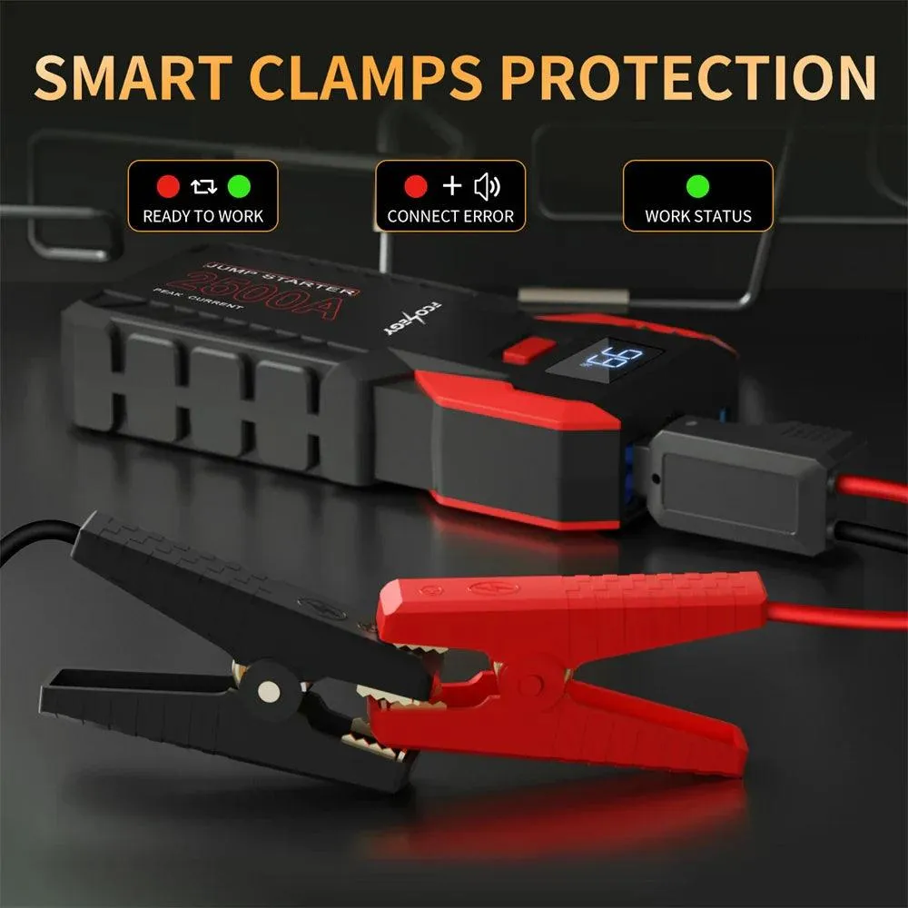 FCONEGY 2500A Emergency Car Jump Starter with 26000mAh Power Bank and Smart Safety Features