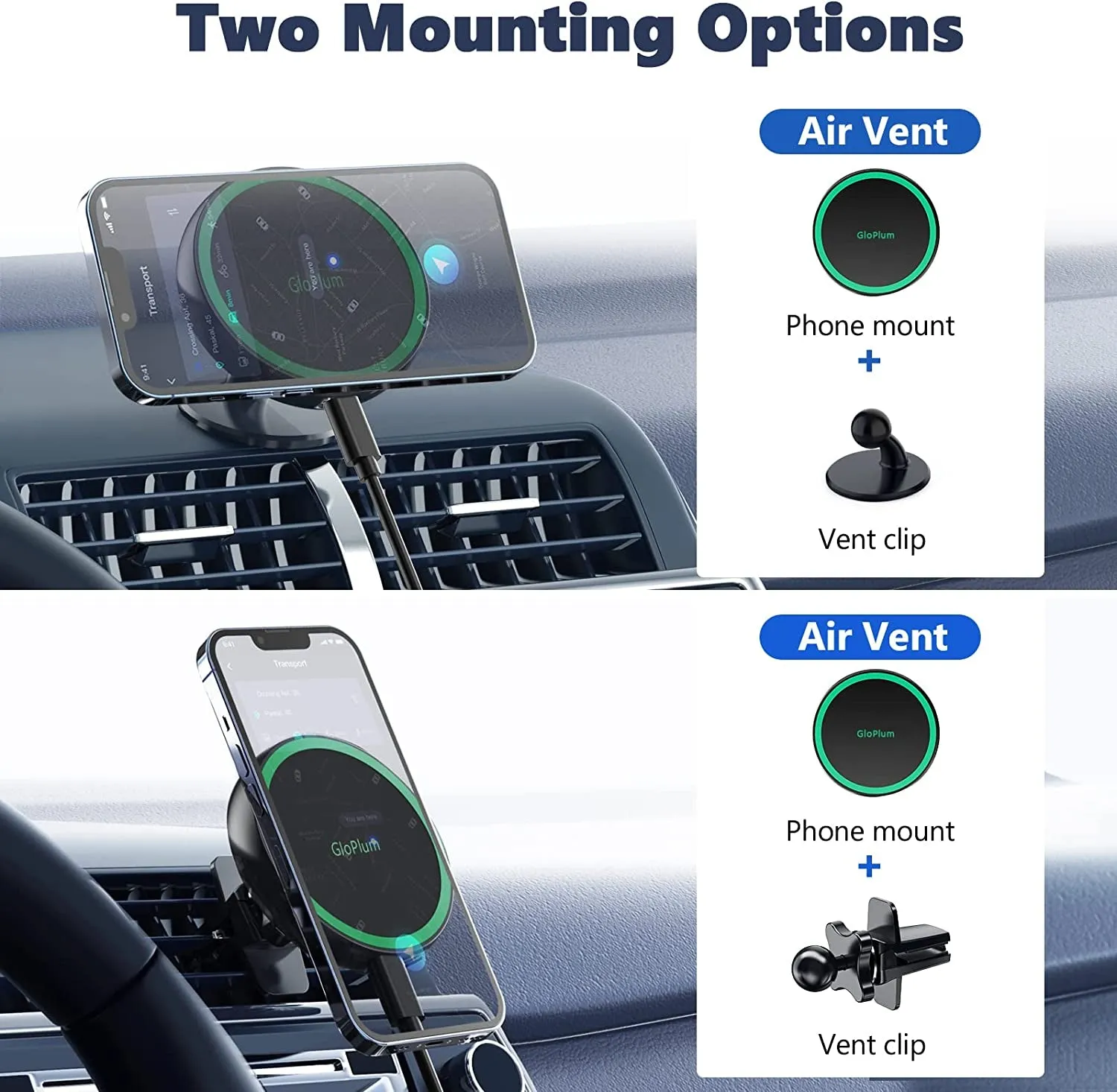 Gloplum Magnetic Wireless Car Charger Mount Compatible with Magsafe Iphone 13/ Iphone 12/12 Mini/12 Pro/12 Pro Max, 15W Fast Charging Air Vent Magnet Accessories Car Phone Holder