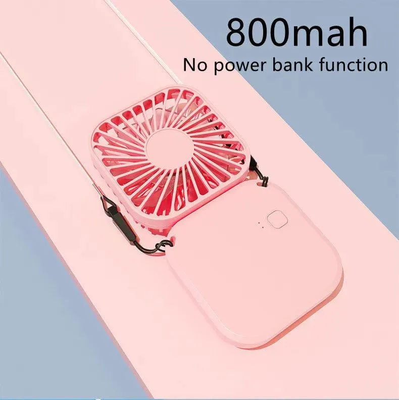 Hanging Neck Fans Mini Portable Folding USB Small Fan Mute Power Bank Portable Handheld Desktop Multi Function Charge Fan