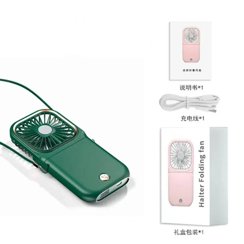 Hanging Neck Fans Mini Portable Folding USB Small Fan Mute Power Bank Portable Handheld Desktop Multi Function Charge Fan