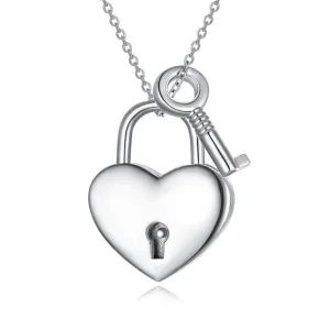 Heart Lock 925 Sterling Silver  Key Pendant Padlock Necklace For Womens Teens Lover Egirls