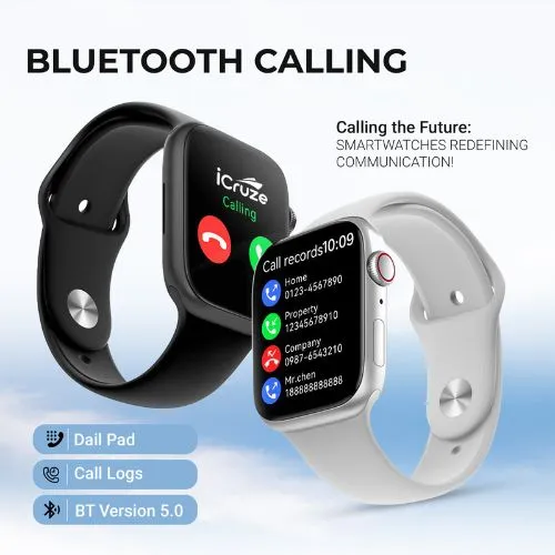 iCruze Pronto Crysta  BT Calling Smartwatch (White-Silver)