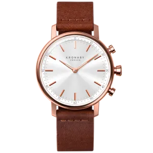 Kronaby Carat 38mm Hybrid Smartwatch - Silver, Brown Leather