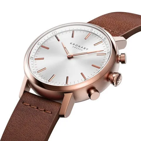 Kronaby Carat 38mm Hybrid Smartwatch - Silver, Brown Leather