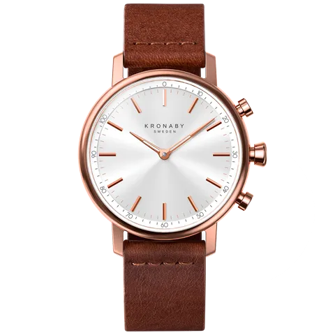 Kronaby Carat 38mm Hybrid Smartwatch - Silver, Brown Leather