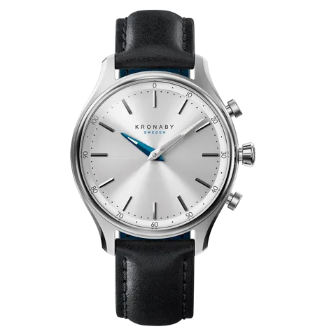 Kronaby Sekel 38mm Hybrid Smartwatch - Silver, Black Leather