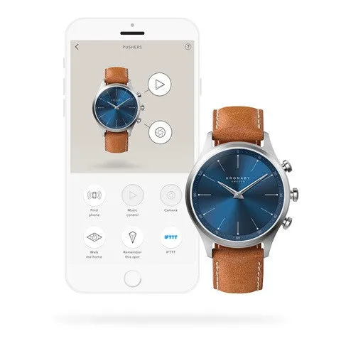 Kronaby Sekel 41mm Hybrid Smartwatch - Blue, Brown Leather