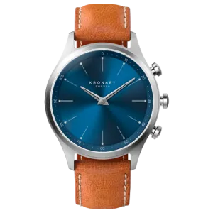 Kronaby Sekel 41mm Hybrid Smartwatch - Blue, Brown Leather