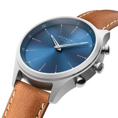 Kronaby Sekel 41mm Hybrid Smartwatch - Blue, Brown Leather