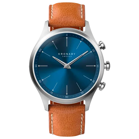 Kronaby Sekel 41mm Hybrid Smartwatch - Blue, Brown Leather