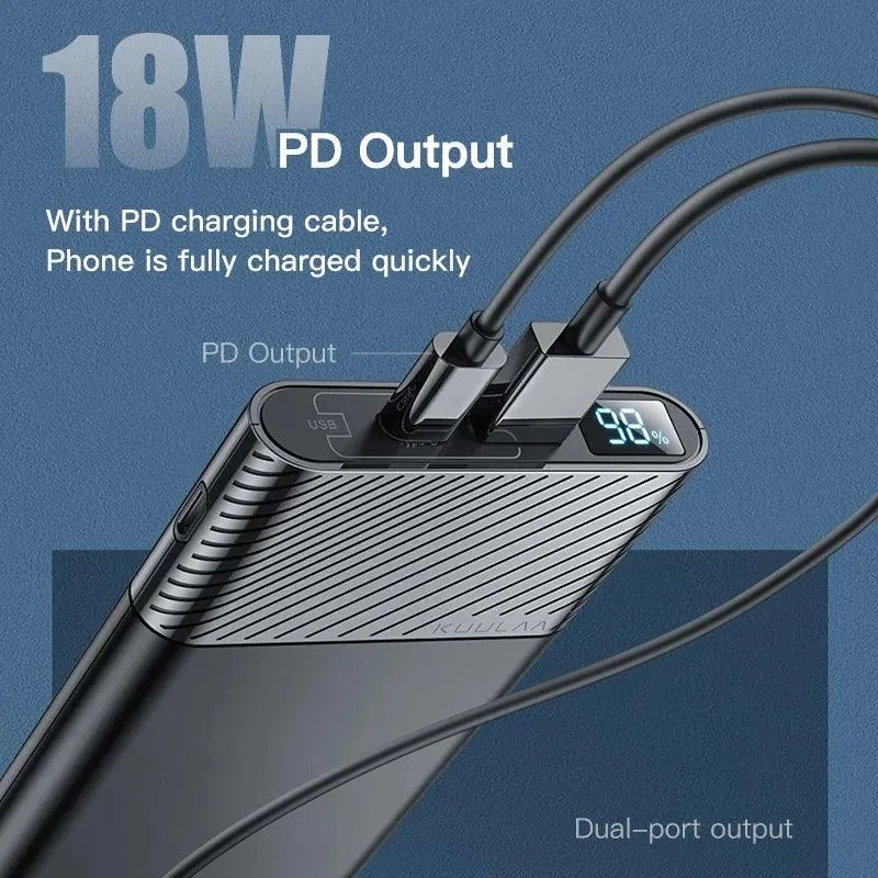 KUULAA Portable Fast Charge Power Bank with Dual Ports and LED Indicator