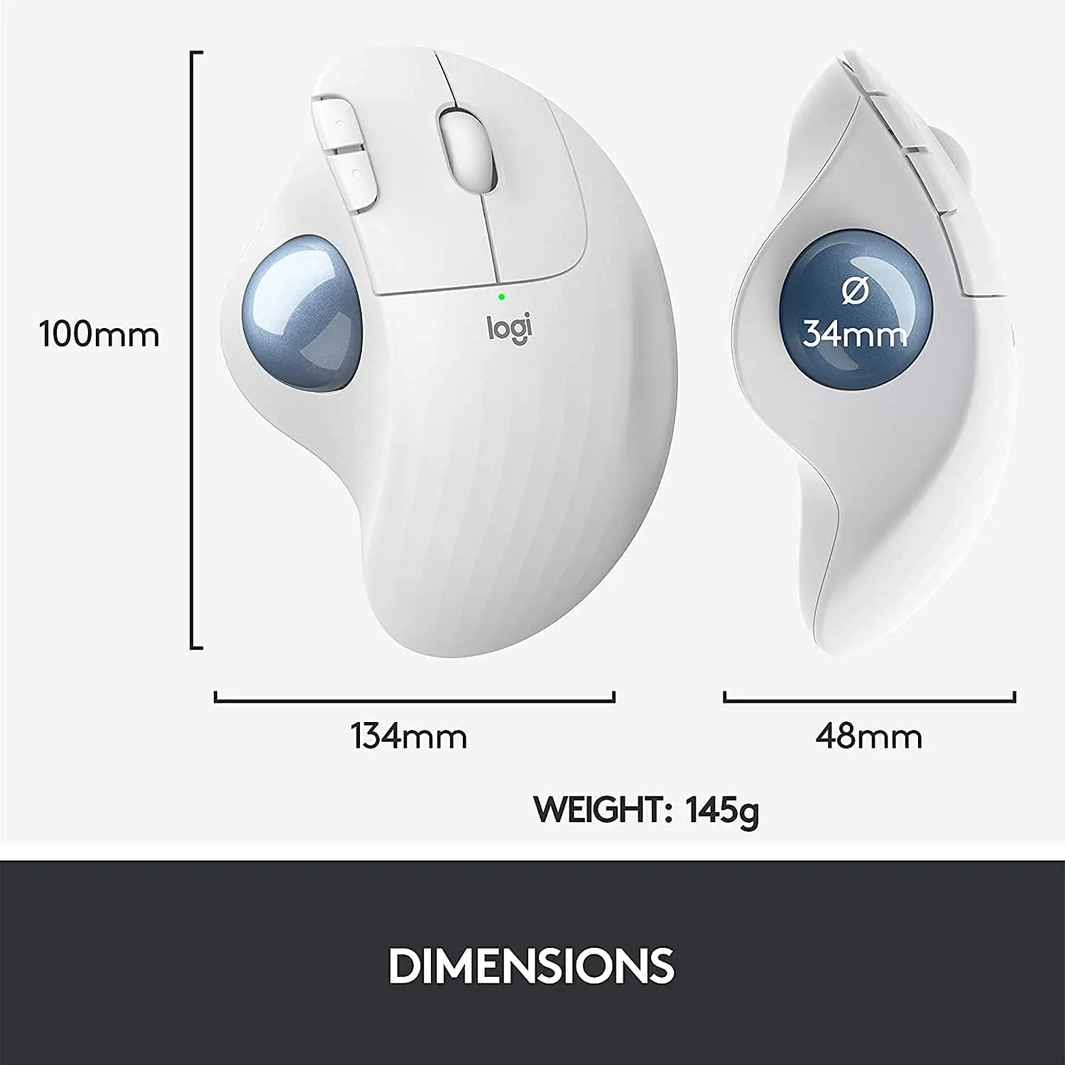 Logitech Ergo M575 Wireless Trackball Mouse, Easy Thumb Control, Precision and Smooth Tracking, Ergonomic Comfort Design, Windows/Mac, Bluetooth, USB - off White (Renewed)