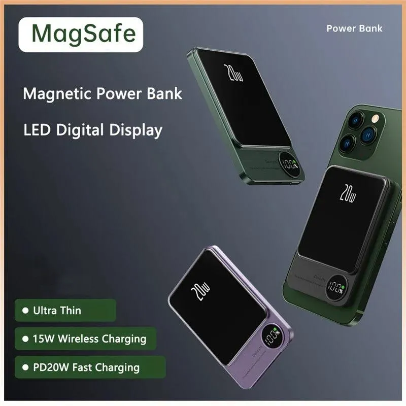 Magnetic 10000mAh Qi Wireless Power Bank with 22.5W Fast Charging for iPhone and Samsung