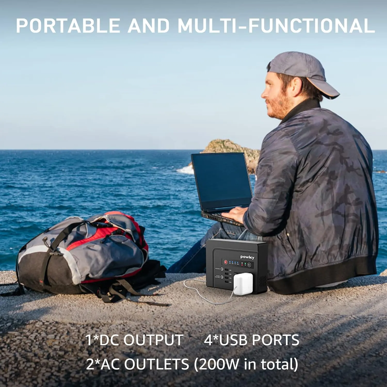 Portable Power Bank with AC Outlet, Rechargeable Backup Lithium Battery, 110V Pure Sine Wave AC Outlet for Outdoor