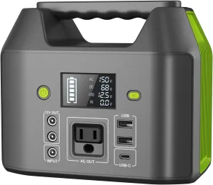 Portable Power Station, 150W 155Wh Power Bank with 110V AC Outlet, 6 Outputs External Battery Pack   Laptop Charger with LED Light for Camping