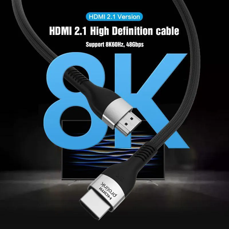 Prolink [HDMI Certified 2.1] Braided Nylon Cable 8k 60Hz|4K 120Hz 48Gbps Ultra High Speed HDR VRR ALLM EMI OFC Conductor