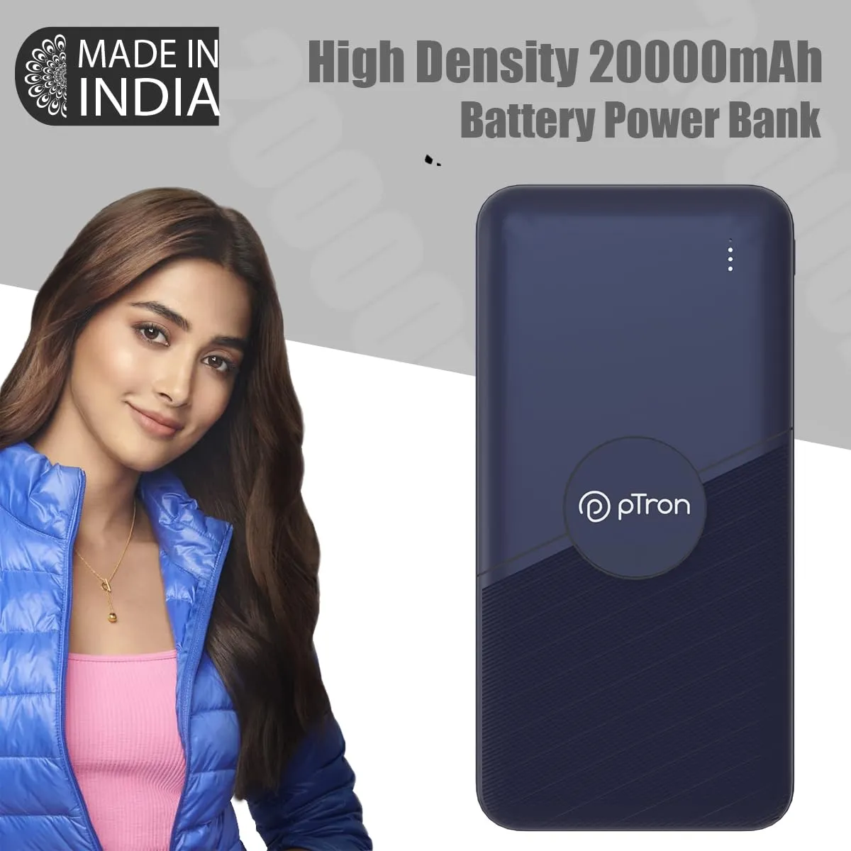 pTron Dynamo Classic 20000mAh 22.5W Power Bank, Supports VOOC/Wrap/Dash USB Charging, 20W PD Fast Charging, 3 Outputs, 2 Inputs Type-C/PD & Micro USB, Multi Layers of Protection (Blue)