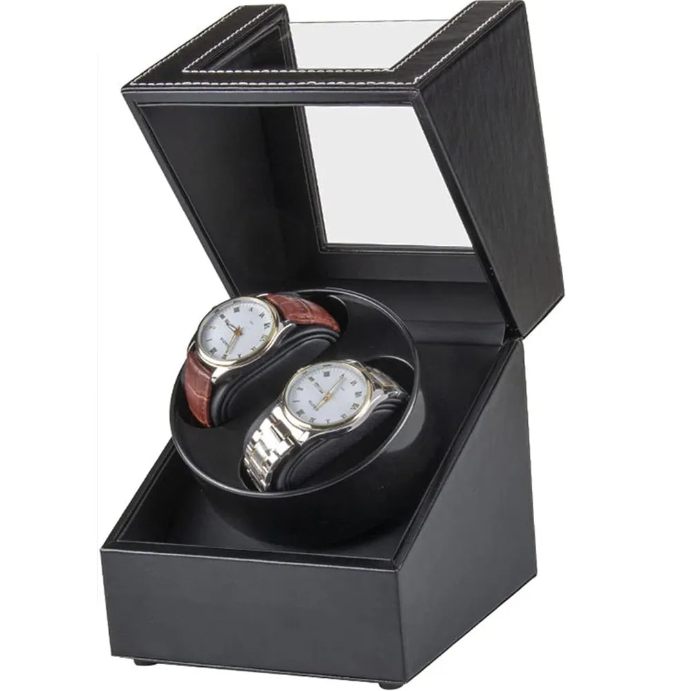 PU Leather Double Watch Winder (White Stitching)