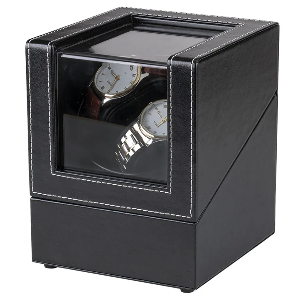 PU Leather Double Watch Winder (White Stitching)