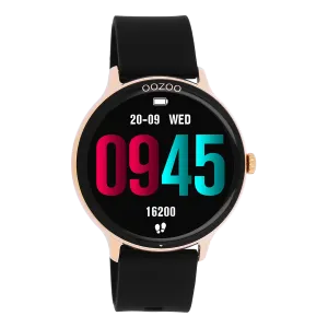 Rose gold coloured OOZOO smartwatch with black rubber strap - Q00133