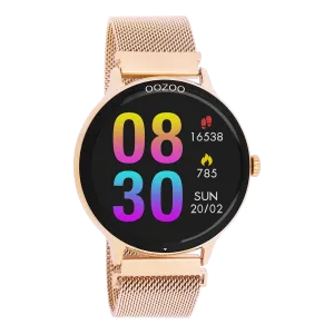 Rose gold coloured OOZOO smartwatch with rose gold coloured metal mesh bracelet - Q00138