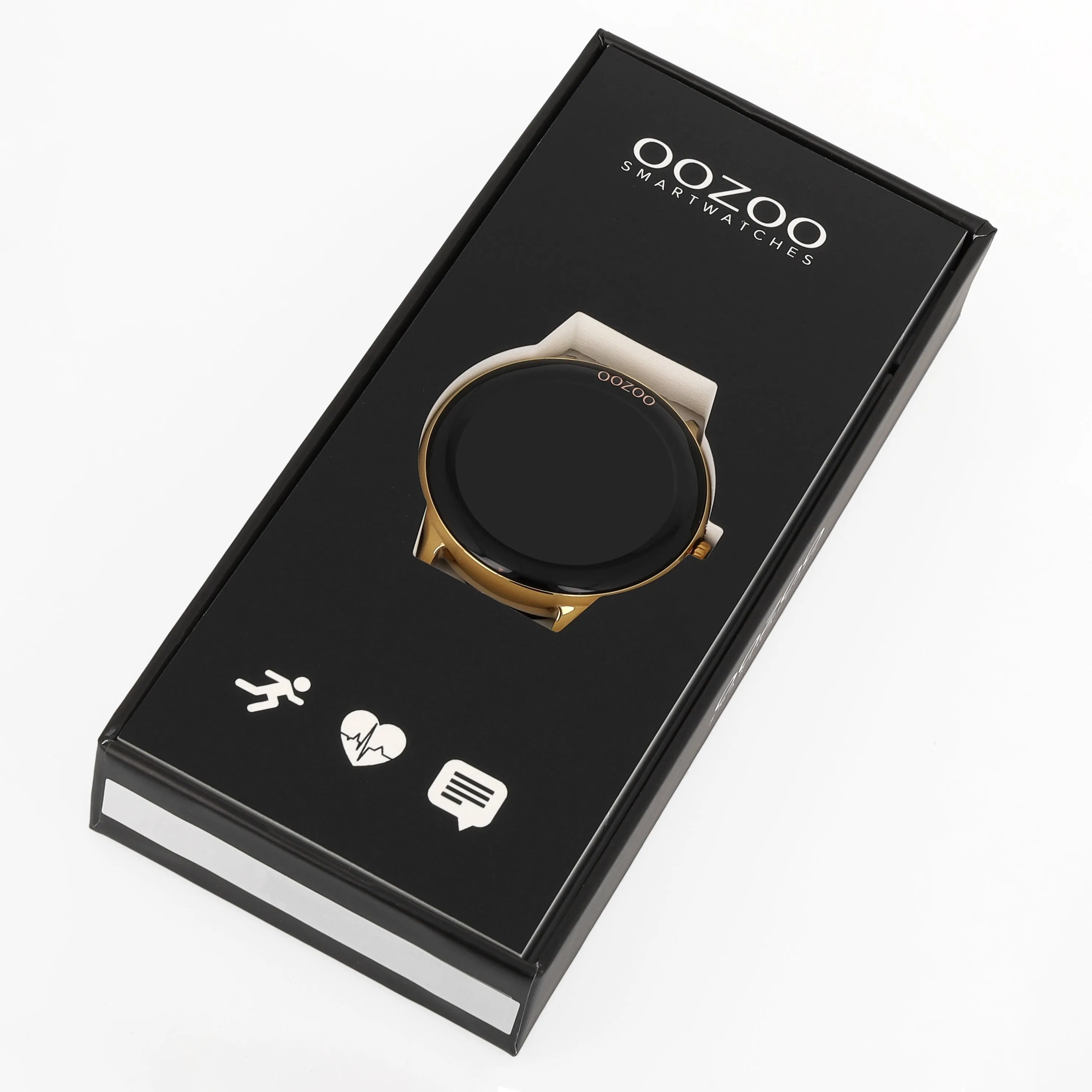 Silver coloured OOZOO smartwatch with black rubber strap - Q00130