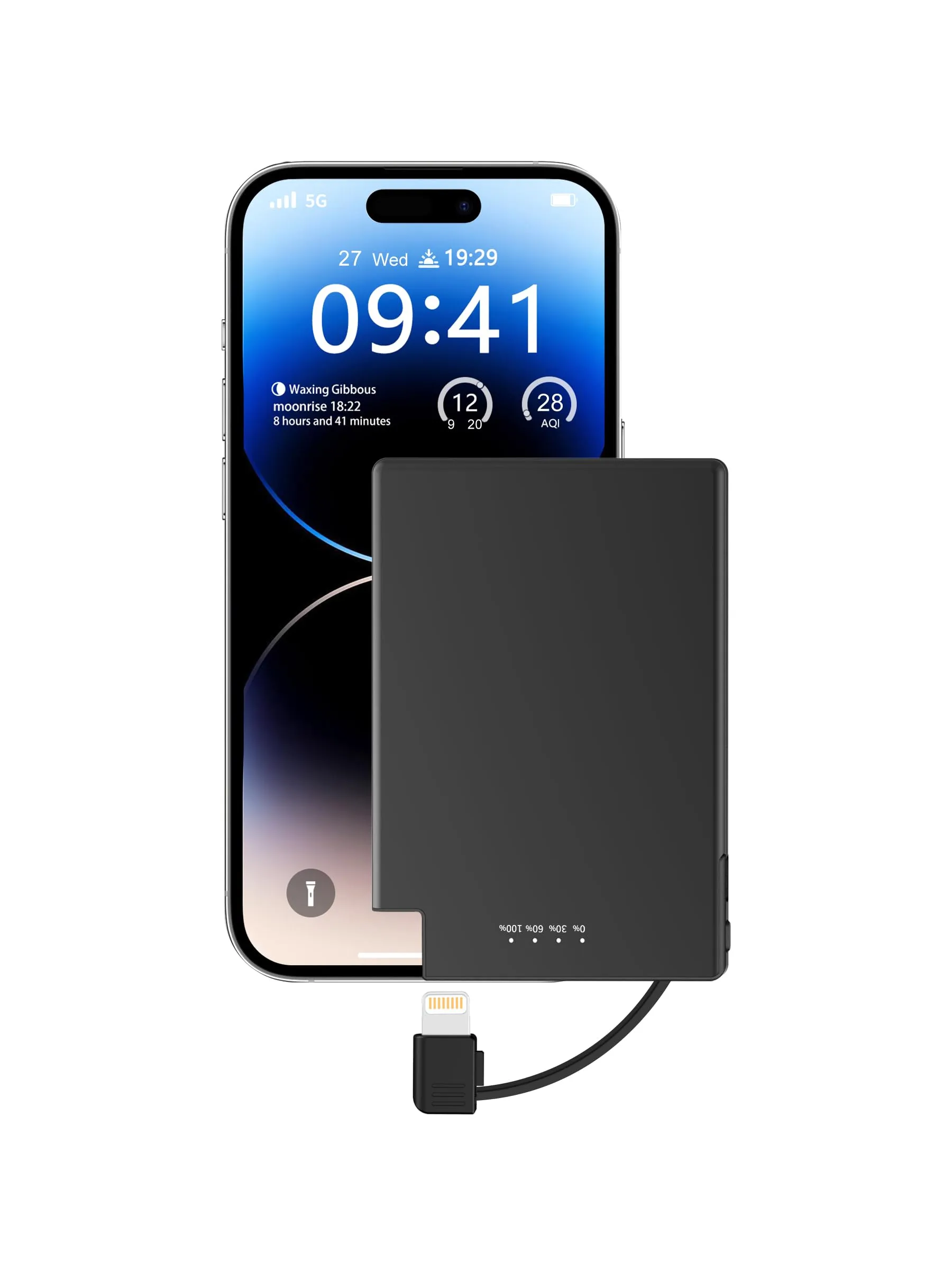 TNTOR Portable Charger with Built in Lightning Cable, 3500mAh Ultra Slim Credit Card Size for Pocket Wallet Power Bank Compatible with iPhone 14/13/12/11/X/8 Series (Not for iPhone 15 Series)