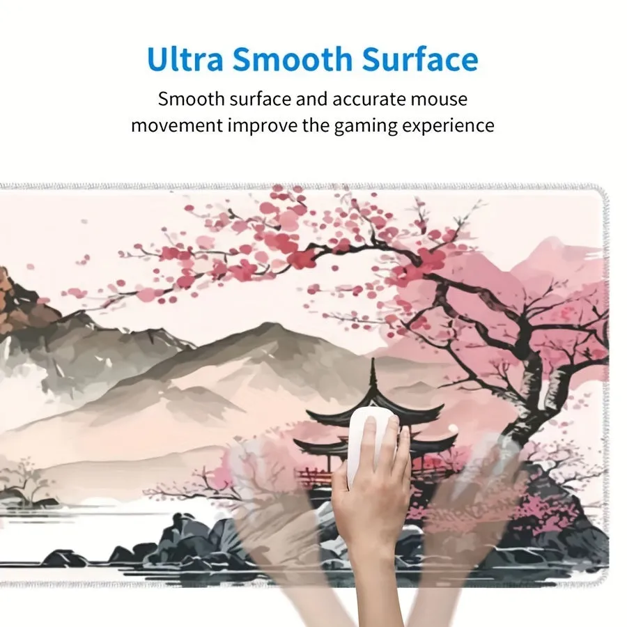 Watercolor Cherry Blossom Large Gaming Mouse Pad Embrace Japanese Style in Your Workspace