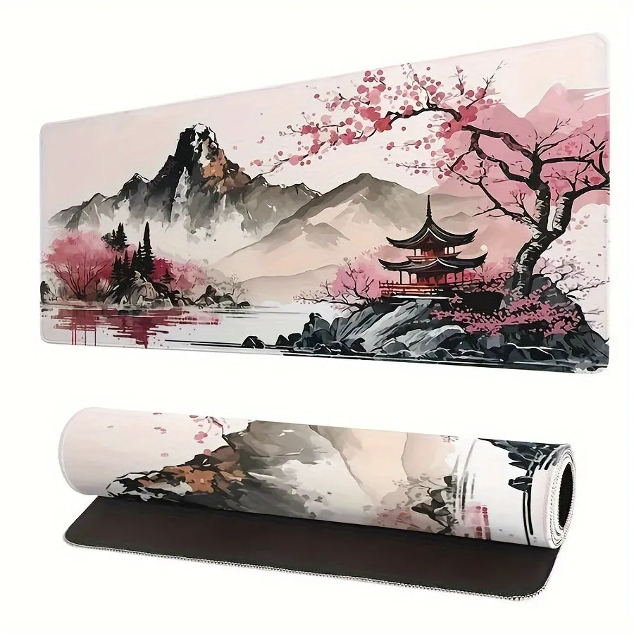 Watercolor Cherry Blossom Large Gaming Mouse Pad Embrace Japanese Style in Your Workspace